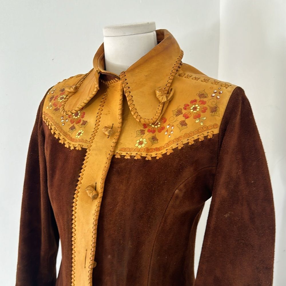 Vintage 70s CHAR Handpainted Hippy Genuine Suede Jacket - Picture 2 of 15